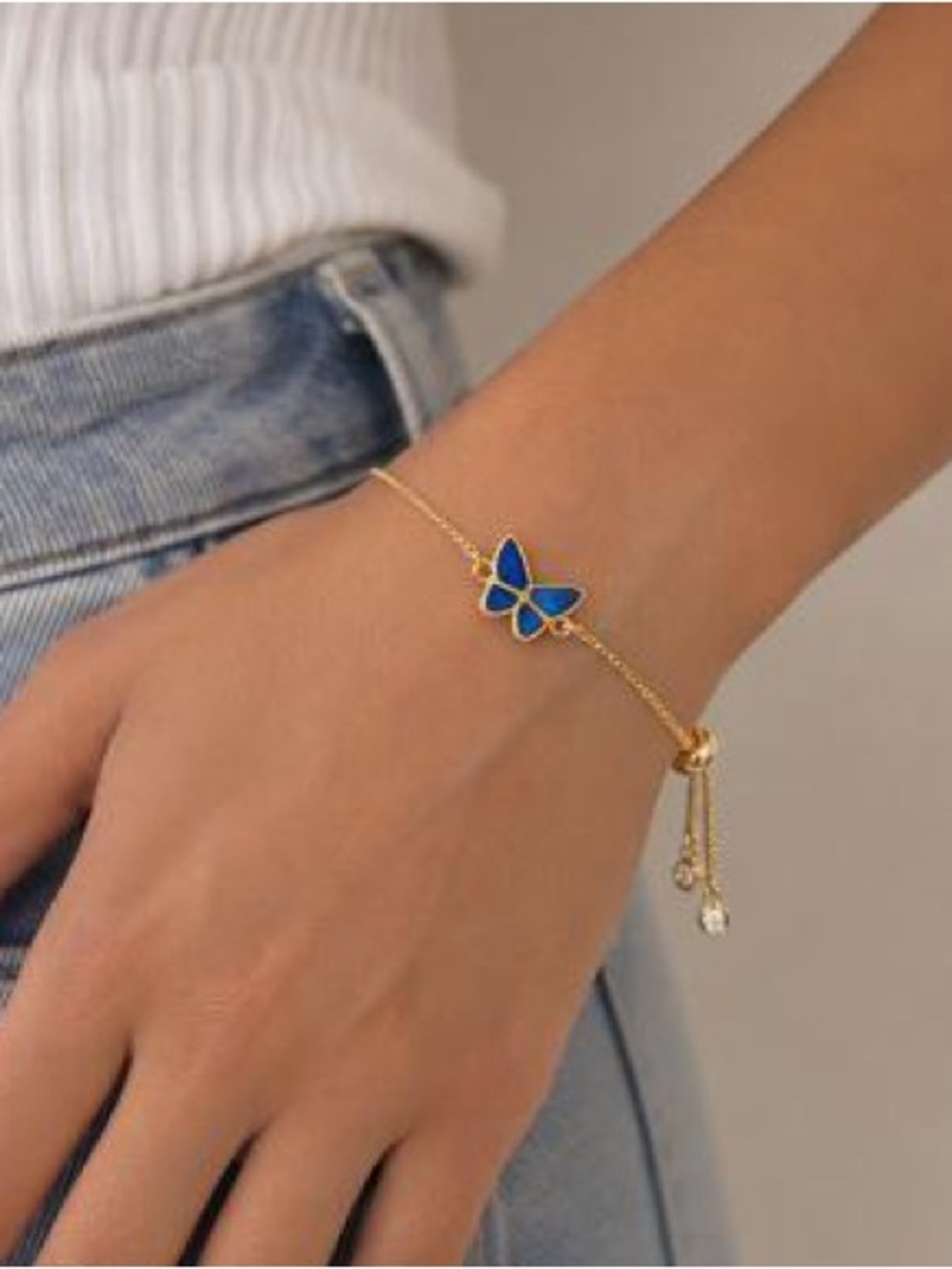Gold Butterfly Bracelet with Blue Enamel